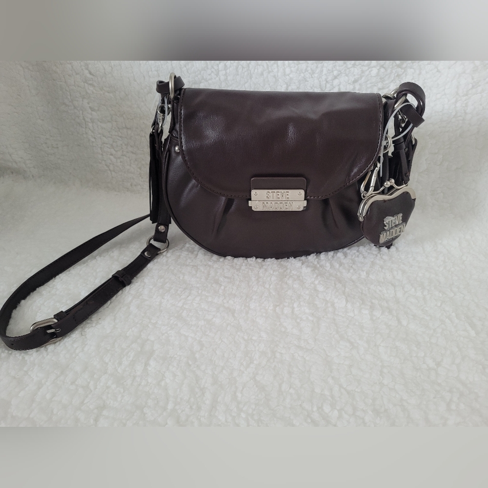 Steve Madden Brown Faux Leather Y2K Style Crossbody Bag Edgy Moto Chic NWT - Picture 2 of 10